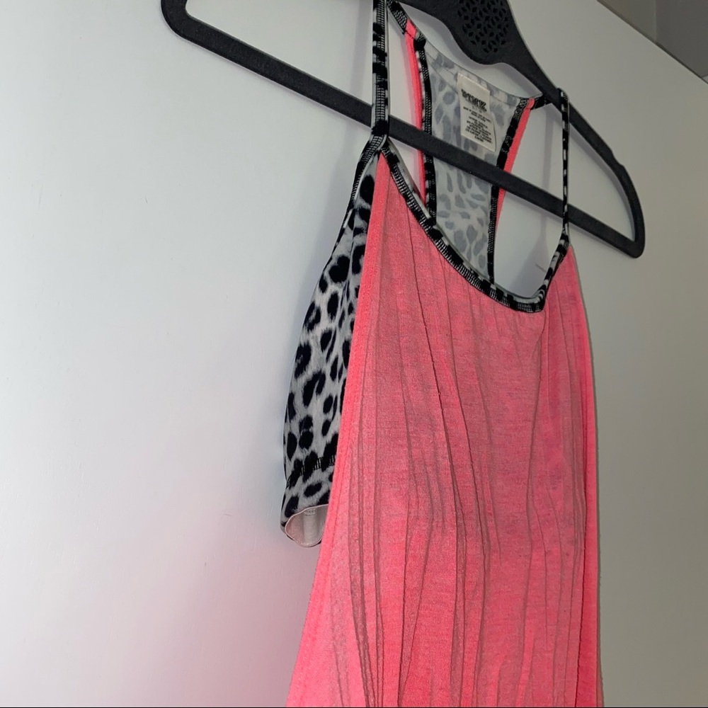 Victoria’s Secret PINK Pink Racerback Tank Built In Black Snow Leopard Print Bra